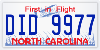 NC license plate DID9977