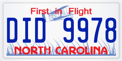NC license plate DID9978