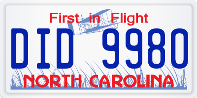 NC license plate DID9980