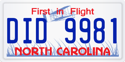 NC license plate DID9981
