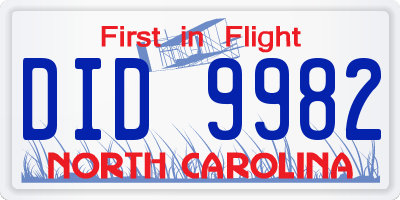NC license plate DID9982