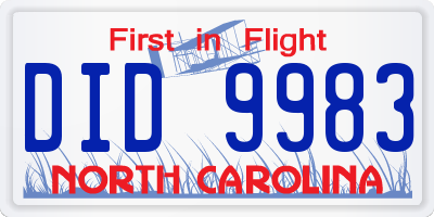 NC license plate DID9983