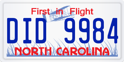 NC license plate DID9984