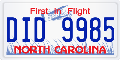 NC license plate DID9985