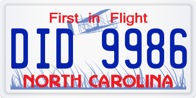 NC license plate DID9986