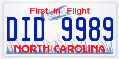 NC license plate DID9989