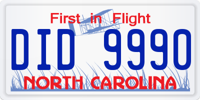 NC license plate DID9990