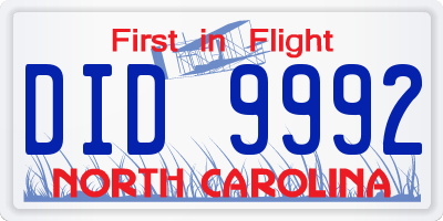 NC license plate DID9992