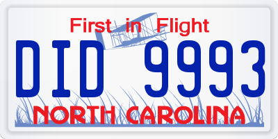 NC license plate DID9993