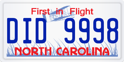 NC license plate DID9998