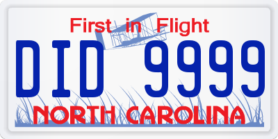 NC license plate DID9999