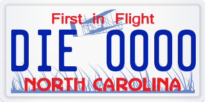 NC license plate DIE0000