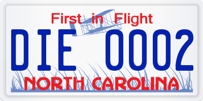NC license plate DIE0002