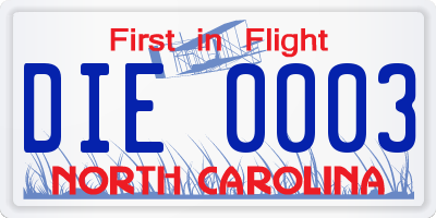 NC license plate DIE0003