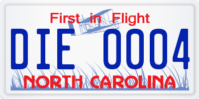 NC license plate DIE0004