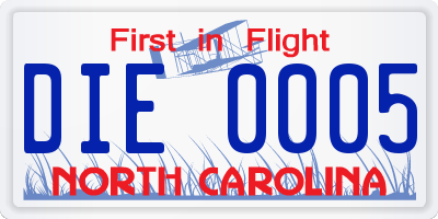 NC license plate DIE0005
