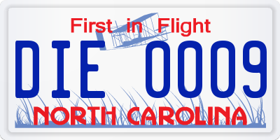 NC license plate DIE0009