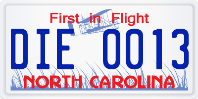 NC license plate DIE0013