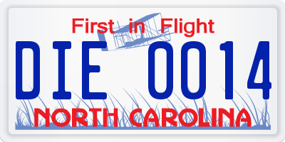 NC license plate DIE0014
