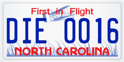 NC license plate DIE0016