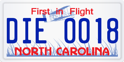 NC license plate DIE0018