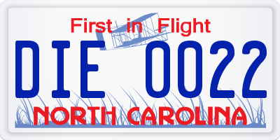 NC license plate DIE0022