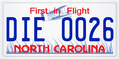 NC license plate DIE0026