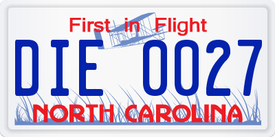 NC license plate DIE0027