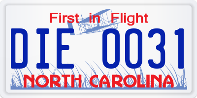NC license plate DIE0031