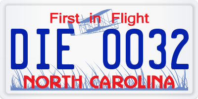 NC license plate DIE0032