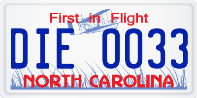 NC license plate DIE0033