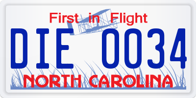 NC license plate DIE0034
