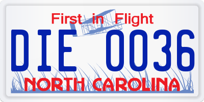 NC license plate DIE0036