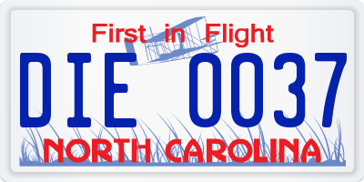 NC license plate DIE0037