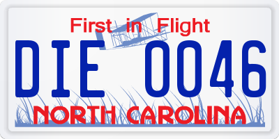 NC license plate DIE0046