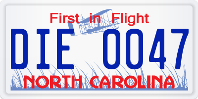 NC license plate DIE0047
