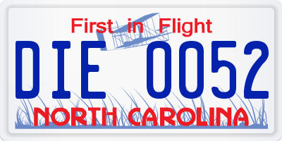 NC license plate DIE0052