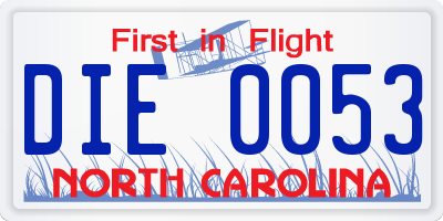 NC license plate DIE0053