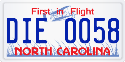 NC license plate DIE0058