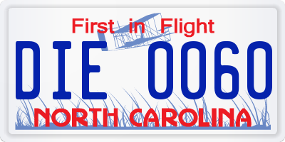 NC license plate DIE0060