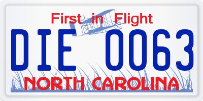 NC license plate DIE0063