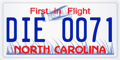 NC license plate DIE0071