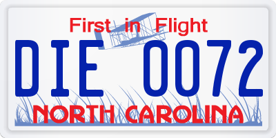 NC license plate DIE0072