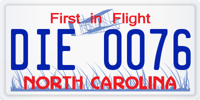 NC license plate DIE0076