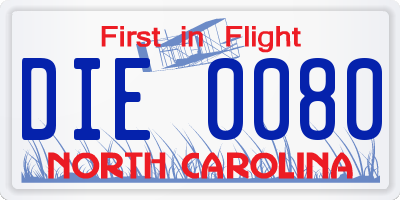 NC license plate DIE0080
