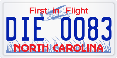 NC license plate DIE0083