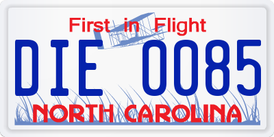NC license plate DIE0085