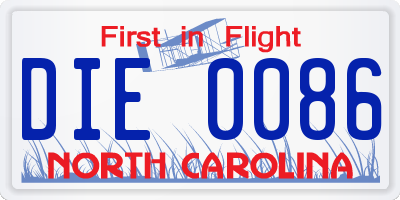 NC license plate DIE0086