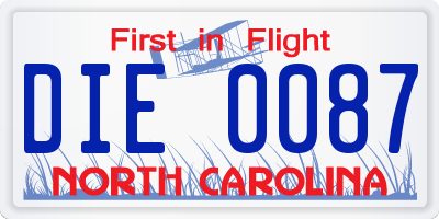 NC license plate DIE0087