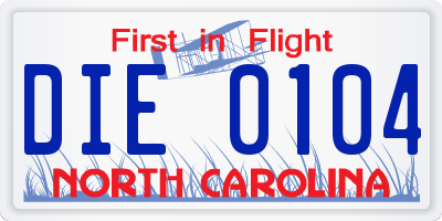 NC license plate DIE0104